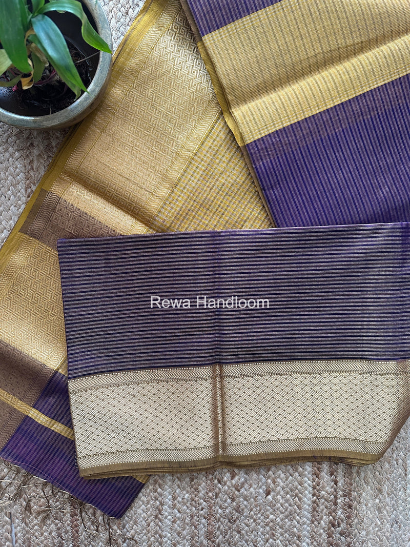 Exclusive Maheshwari Violet Tissue Silk Saree ZTS0188 Rewa Handloom