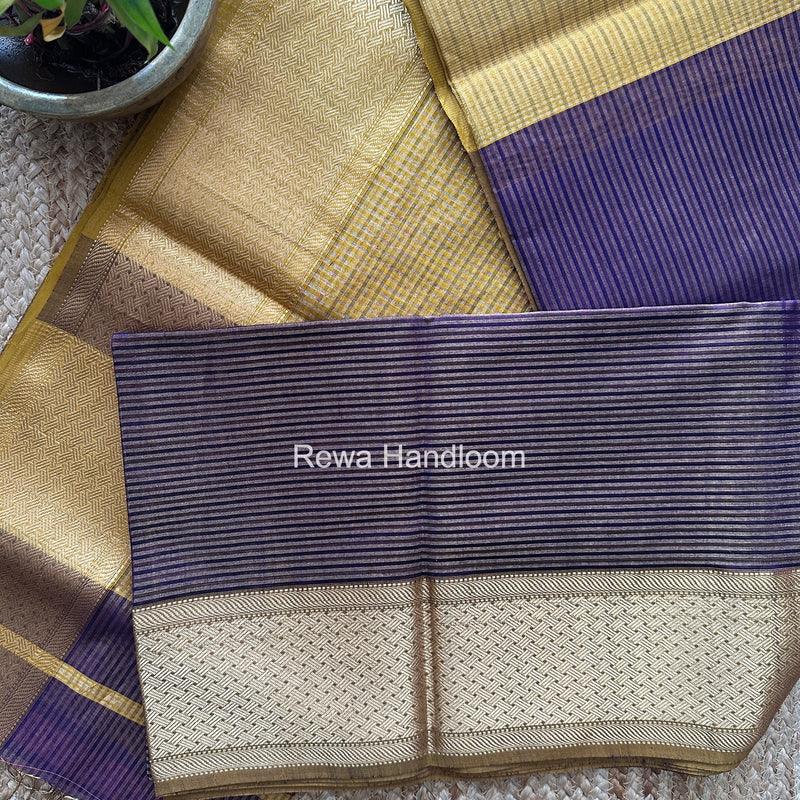 Exclusive Maheshwari Violet Tissue Silk Saree ZTS0188 Rewa Handloom