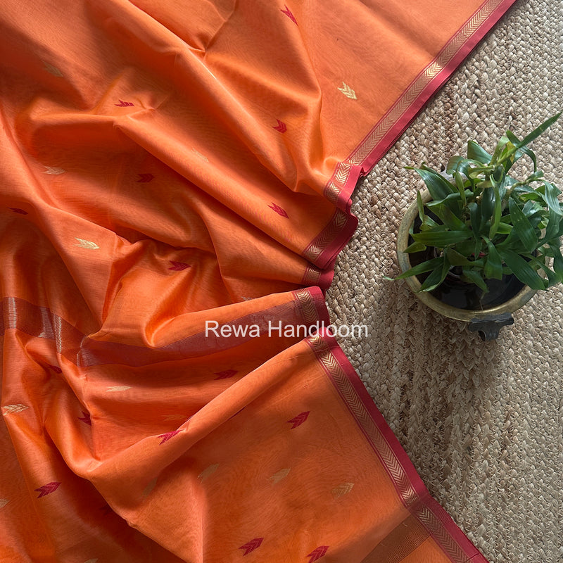 Dark Peach V Butti Maheshwari Saree VBS063