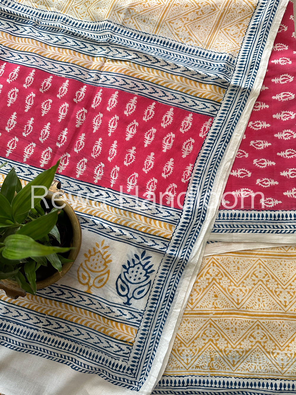 Pink-Yellow Indigo Bagh Print Suit- BCI012