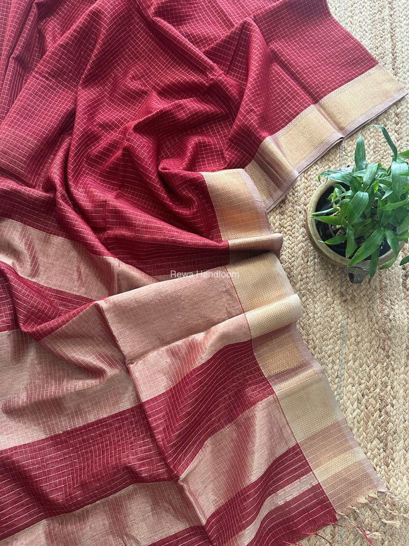 Maheshwari Maroon Zari Checks Saree ZCHX414