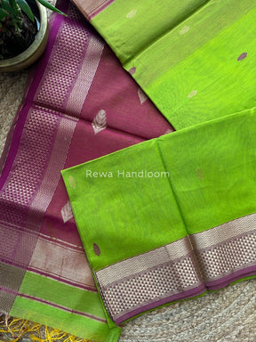 Parrot Green Butta Zari Border Maheshwari Saree LBS013