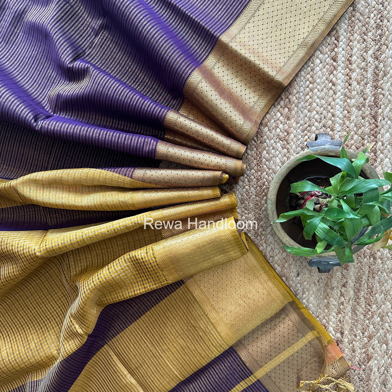 Exclusive Maheshwari Violet Tissue Silk Saree ZTS0188 Rewa Handloom