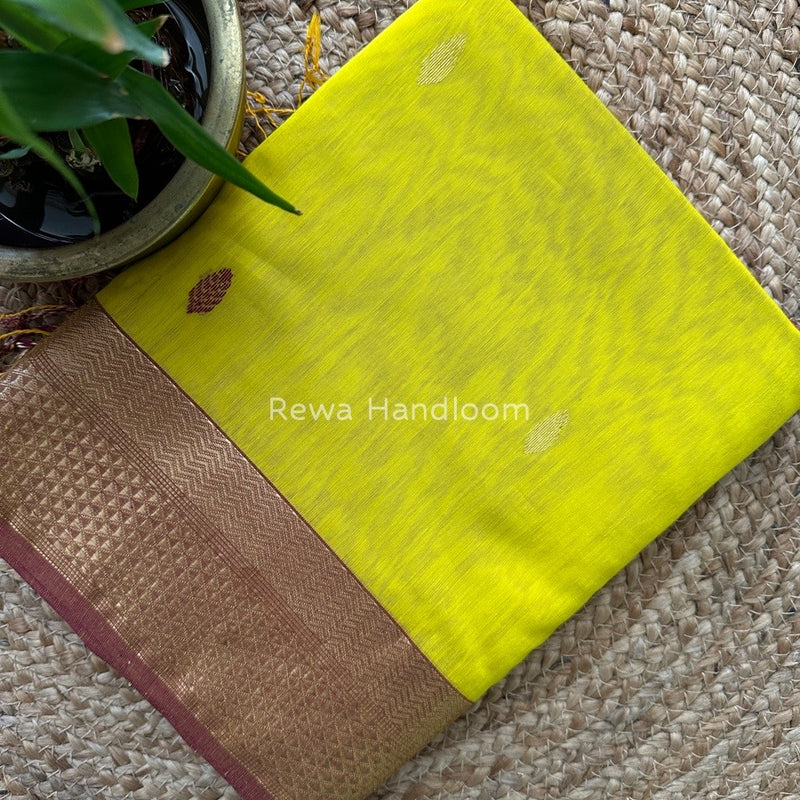 Yellow Butta Zari Border Maheshwari Saree LBS014