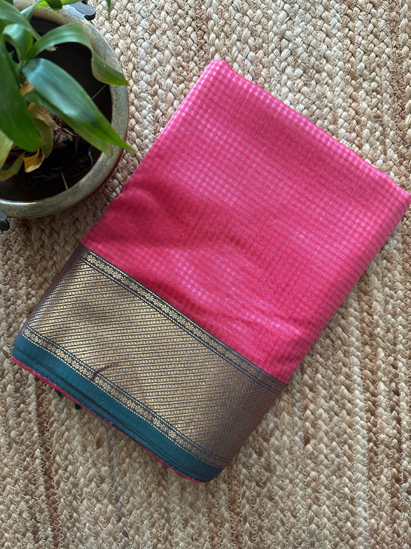 Exclusive Maheshwari 75% Silk Fuchsia Pink Saree SS041