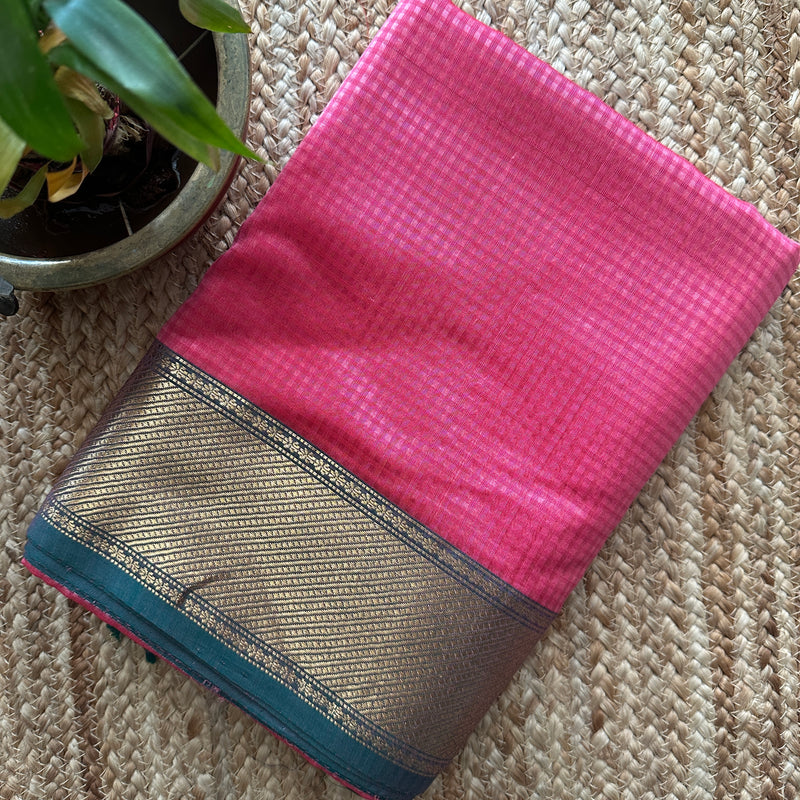 Exclusive Maheshwari 75% Silk Fuchsia Pink Saree SS041