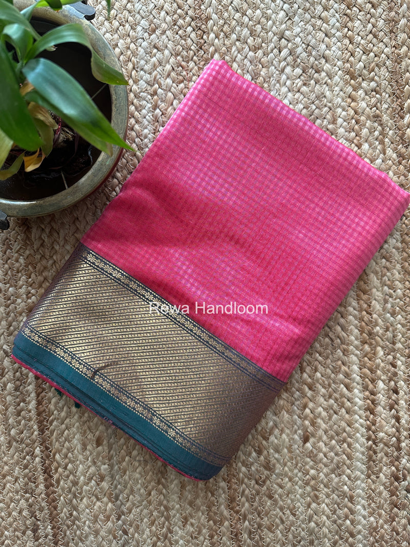 Exclusive Maheshwari 75% Silk Fuchsia Pink Saree SS041
