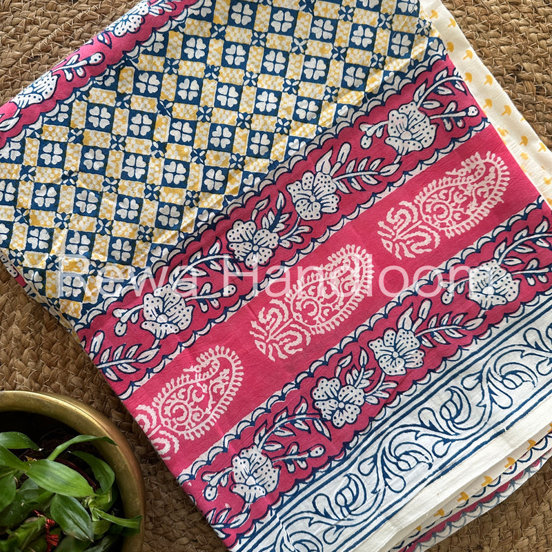 Pink-Yellow Indigo Bagh Print Suit BCI011