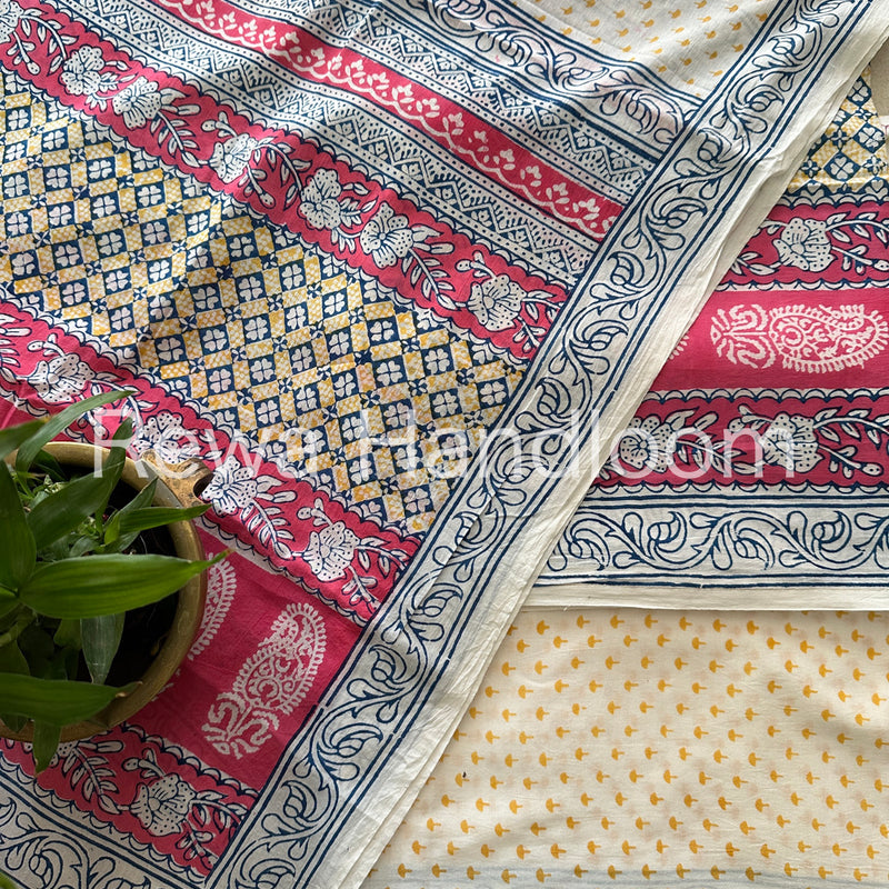 Pink-Yellow Indigo Bagh Print Suit BCI011