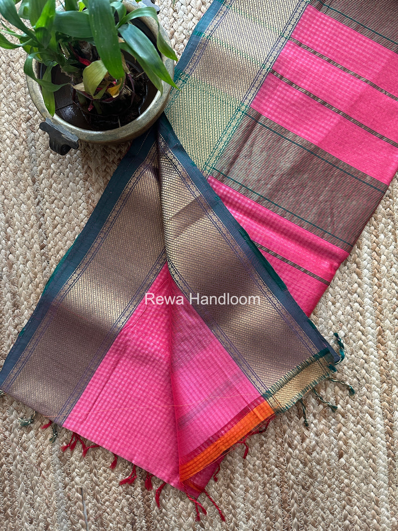 Exclusive Maheshwari 75% Silk Fuchsia Pink Saree SS041