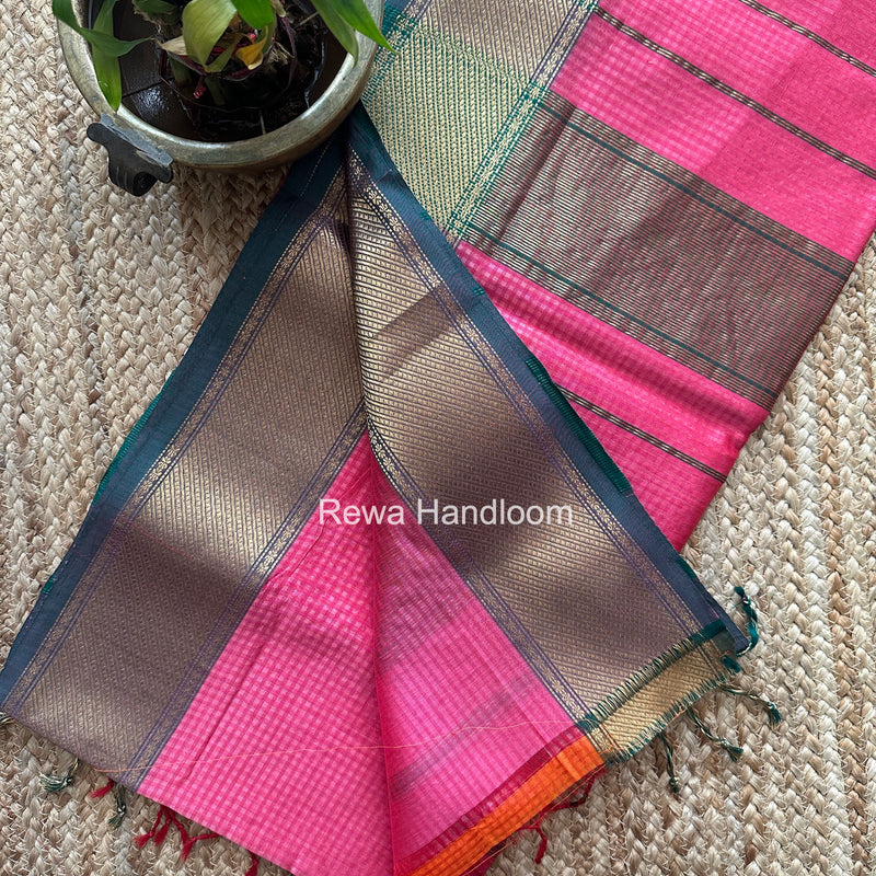 Exclusive Maheshwari 75% Silk Fuchsia Pink Saree SS041