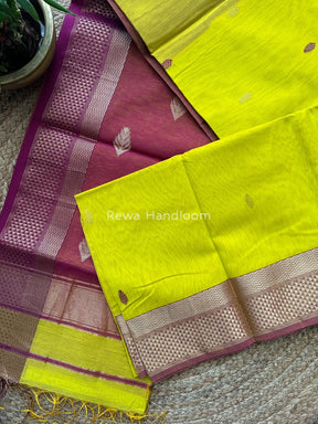 Yellow Butta Zari Border Maheshwari Saree LBS014