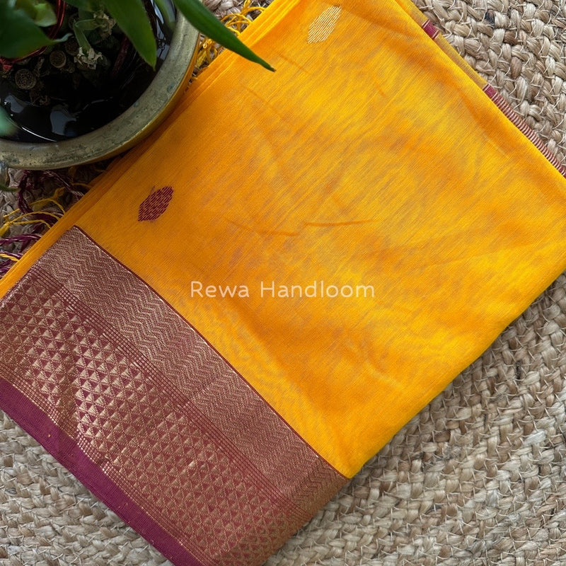 Orange Butta Zari Border Maheshwari Saree LBS012