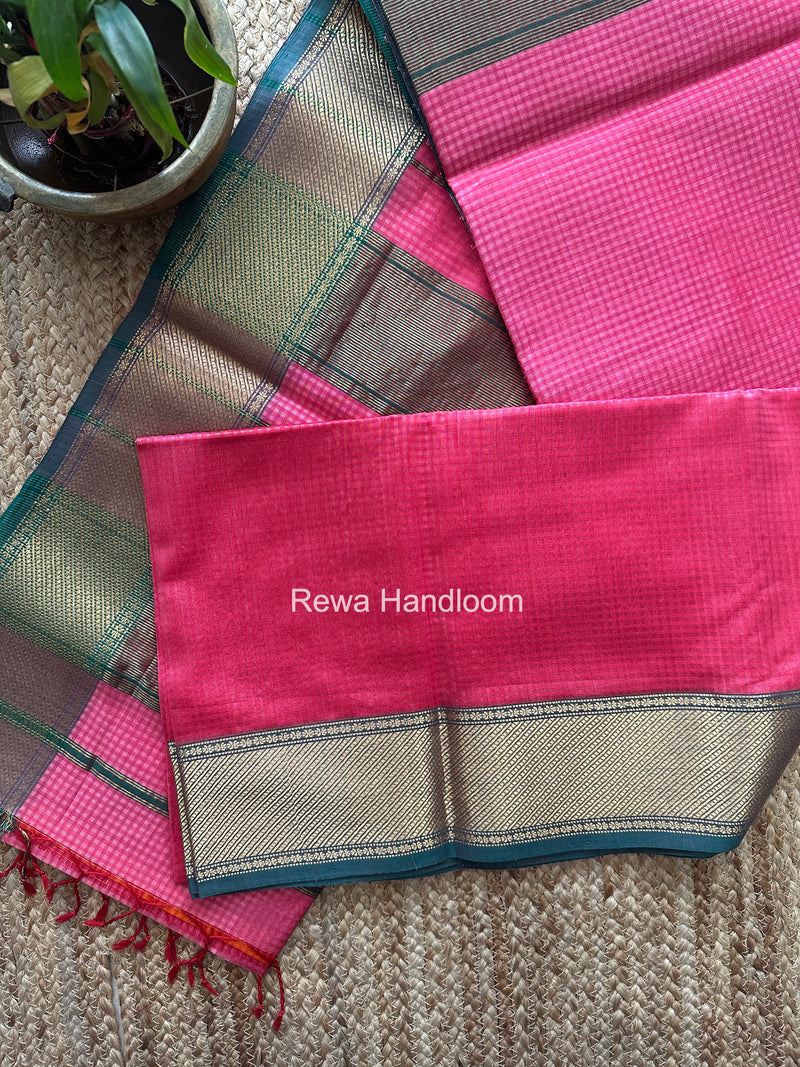 Exclusive Maheshwari 75% Silk Fuchsia Pink Saree SS041