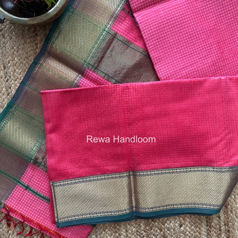 Exclusive Maheshwari 75% Silk Fuchsia Pink Saree SS041