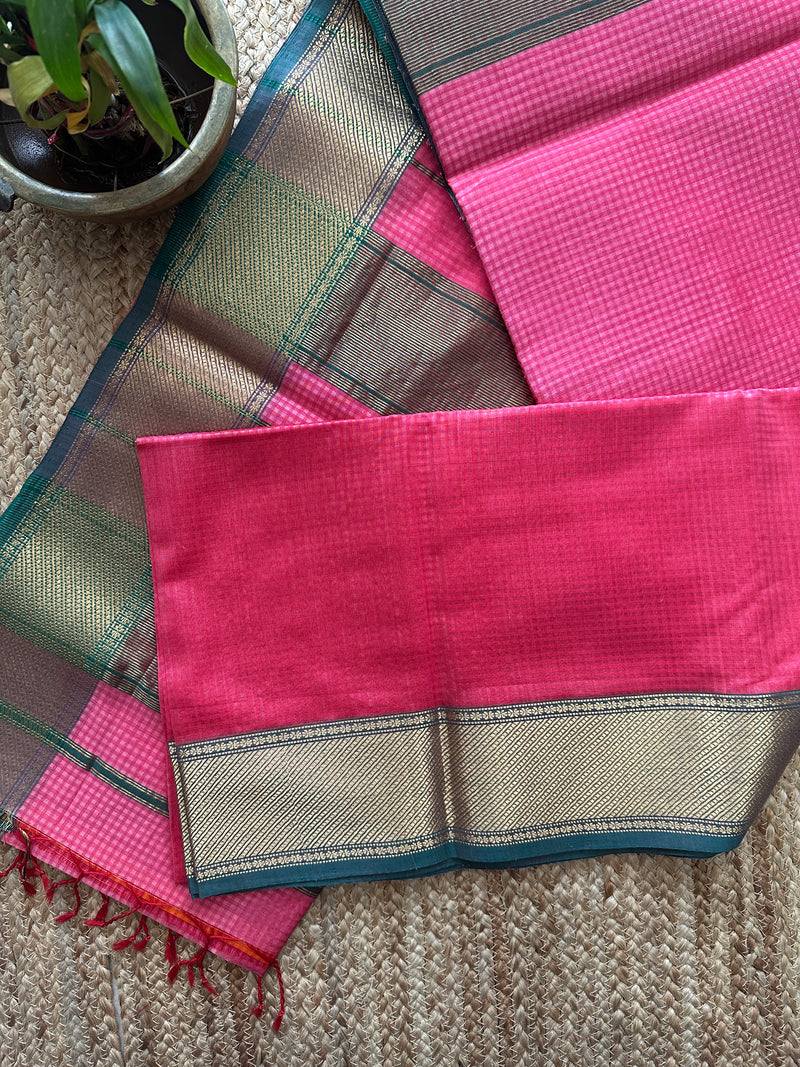 Exclusive Maheshwari 75% Silk Fuchsia Pink Saree SS041