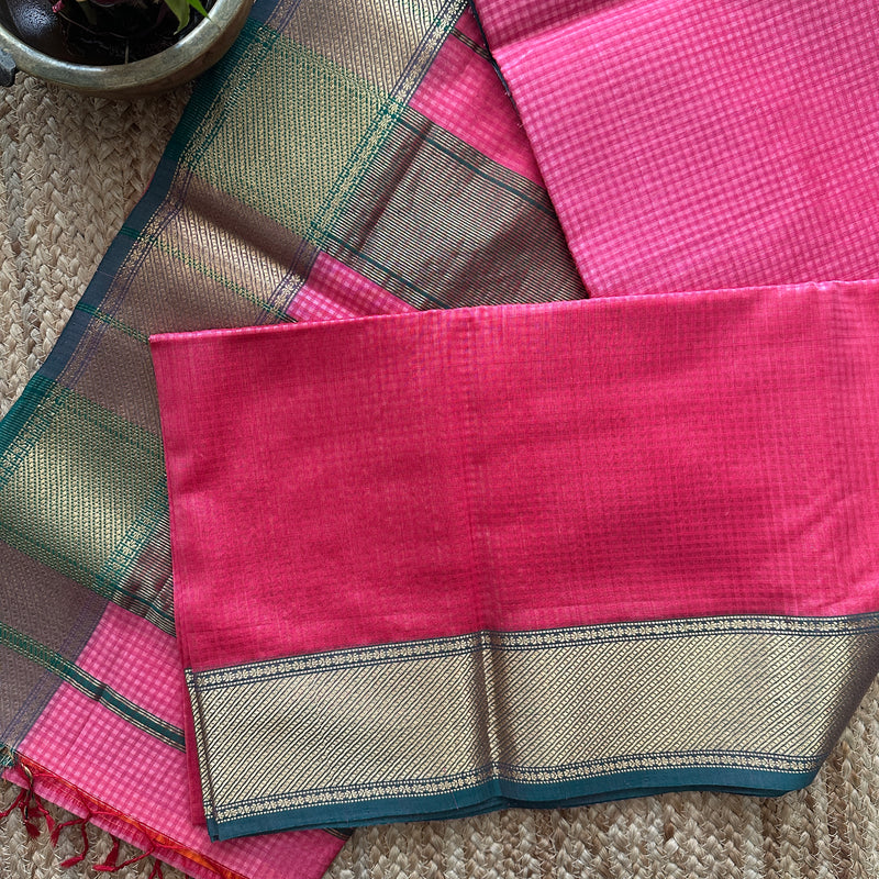 Exclusive Maheshwari 75% Silk Fuchsia Pink Saree SS041