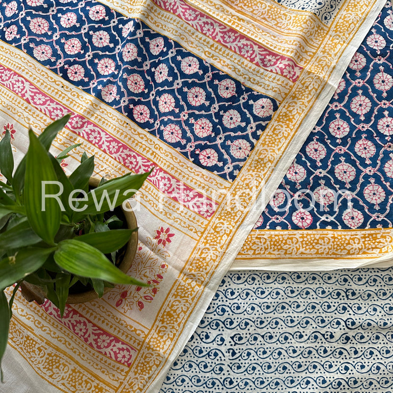 Blue-White Indigo Bagh Print Suit BCI09