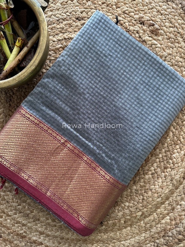 Exclusive Maheshwari 75% Silk Grey Saree SS032