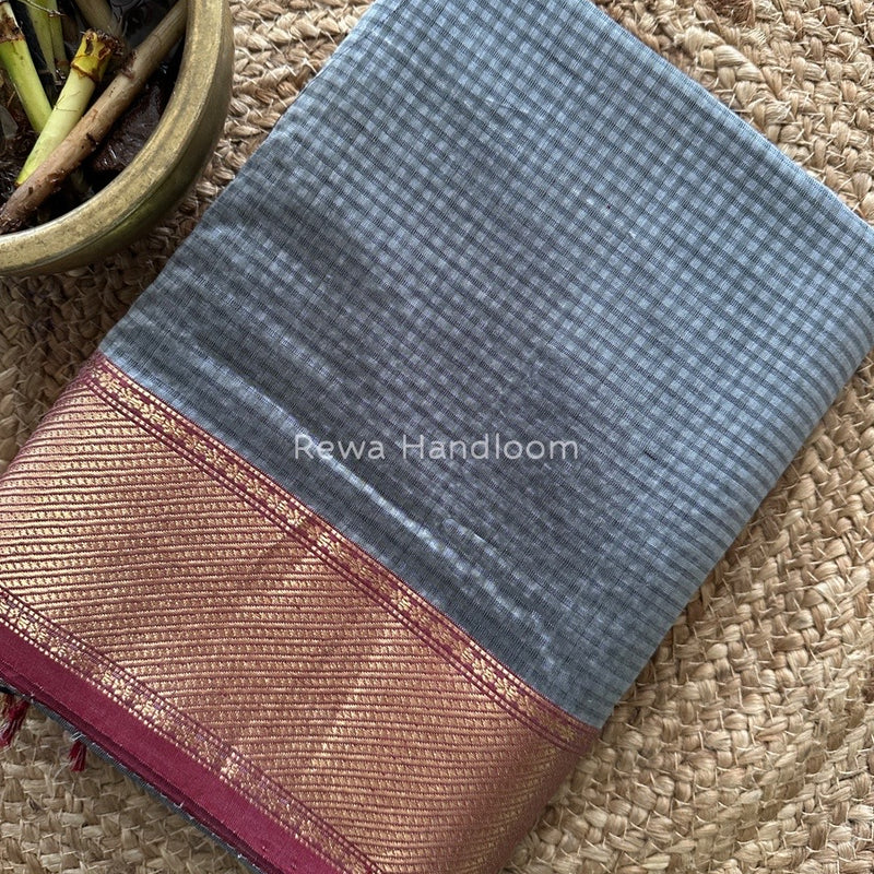 Exclusive Maheshwari 75% Silk Grey Saree SS032