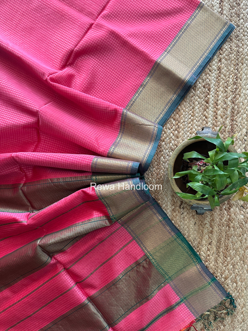 Exclusive Maheshwari 75% Silk Fuchsia Pink Saree SS041