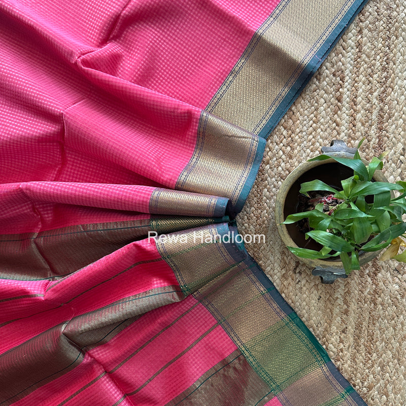 Exclusive Maheshwari 75% Silk Fuchsia Pink Saree SS041