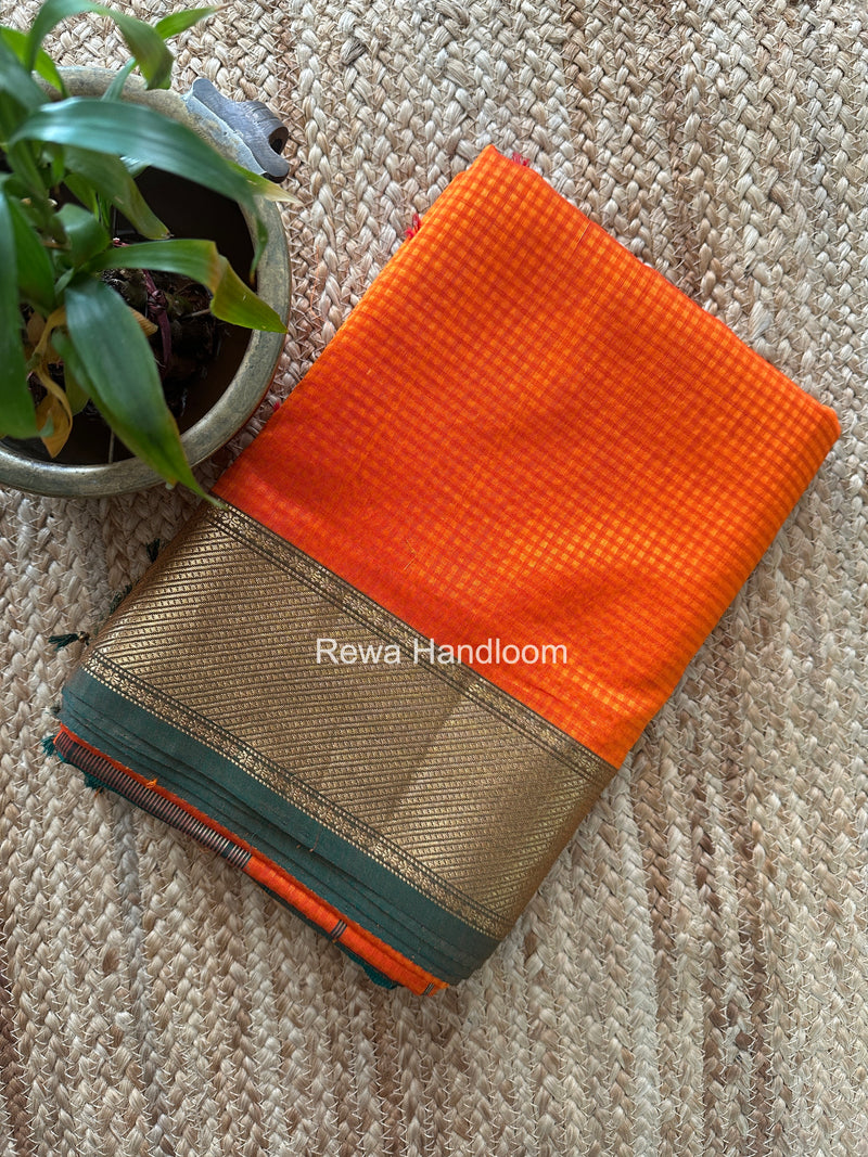 Exclusive Maheshwari 75% Silk Orange Saree SS043