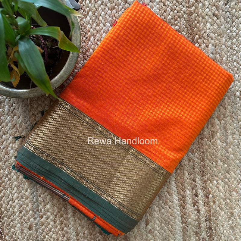 Exclusive Maheshwari 75% Silk Orange Saree SS043