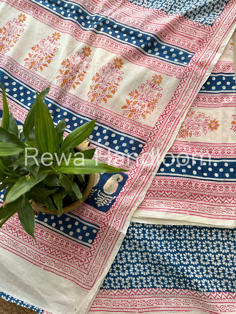 White-Blue Indigo Bagh Print Suit- BCI08