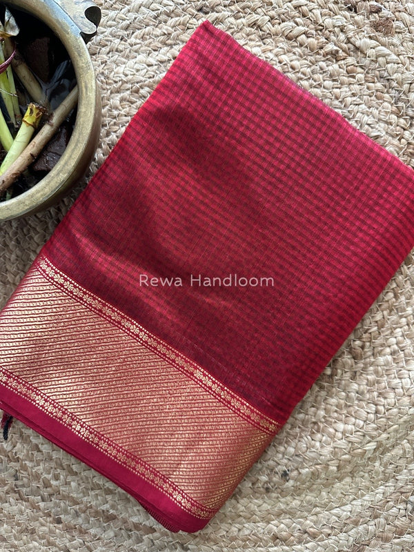 Exclusive Maheshwari 75% Silk Maroon Saree SS023