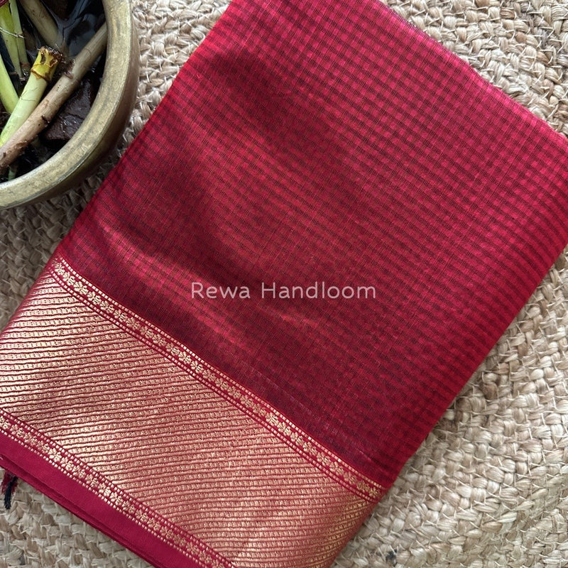 Exclusive Maheshwari 75% Silk Maroon Saree SS023