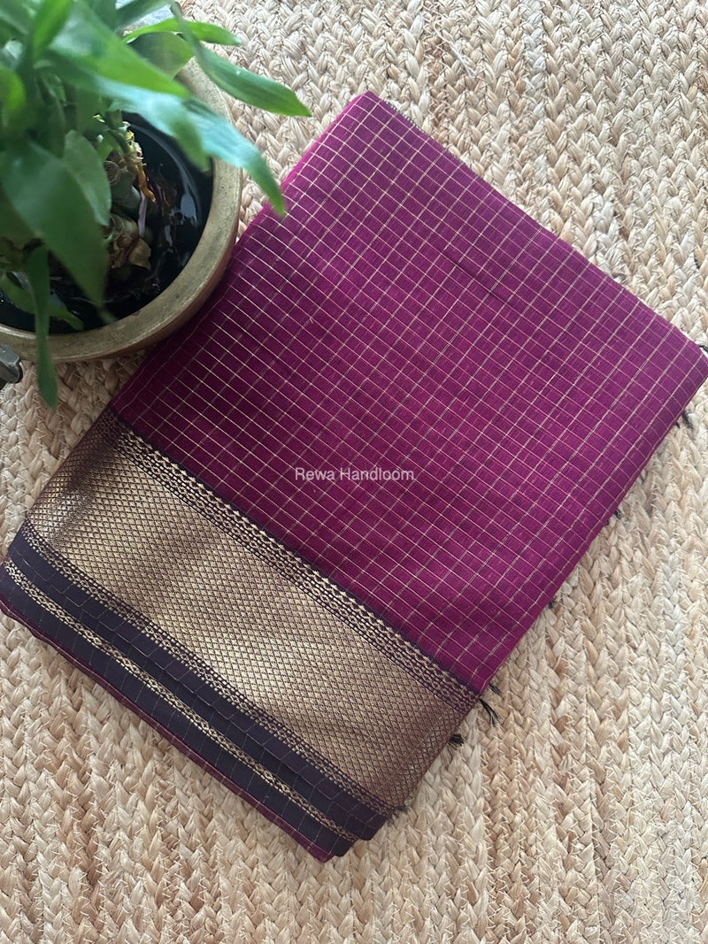 Maheshwari Dark Magenta Zari Checks Saree ZCHX417