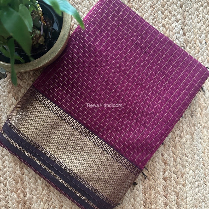 Maheshwari Dark Magenta Zari Checks Saree ZCHX417