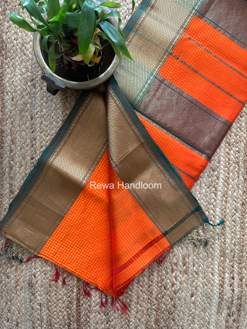 Exclusive Maheshwari 75% Silk Orange Saree SS043