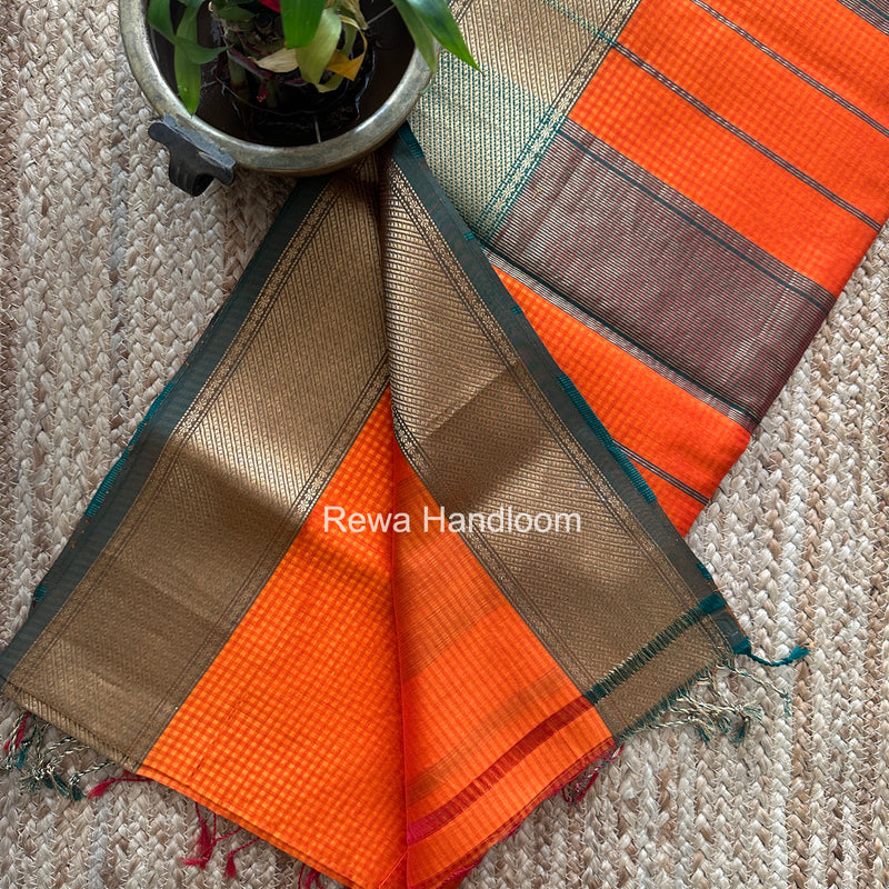 Exclusive Maheshwari 75% Silk Orange Saree SS043
