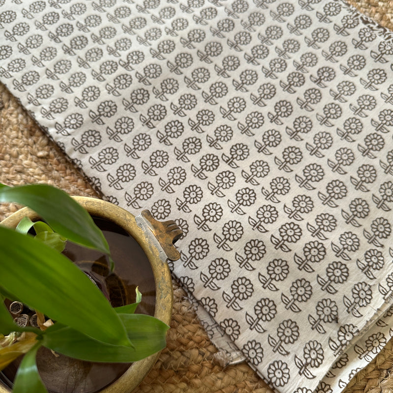 White-Brown Bagh Print Cotton Suit-BCS03
