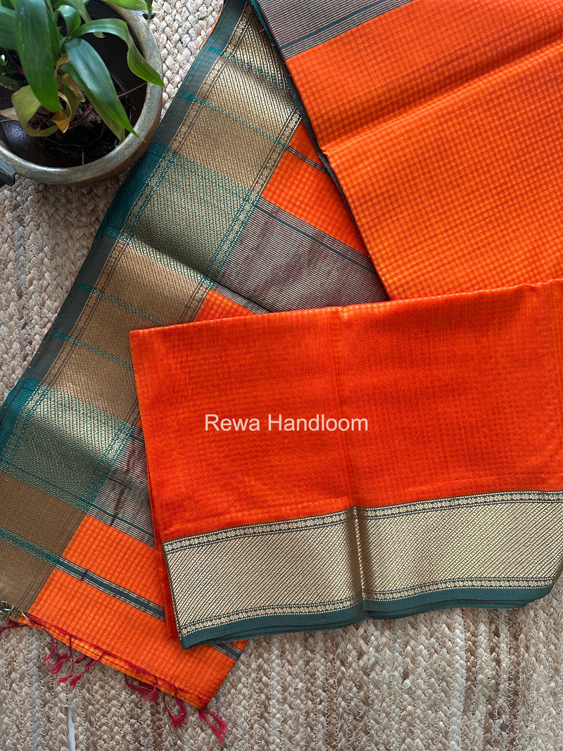 Exclusive Maheshwari 75% Silk Orange Saree SS043
