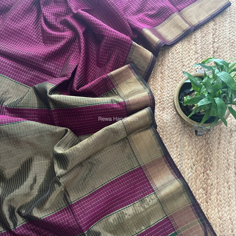 Maheshwari Dark Magenta Zari Checks Saree ZCHX417