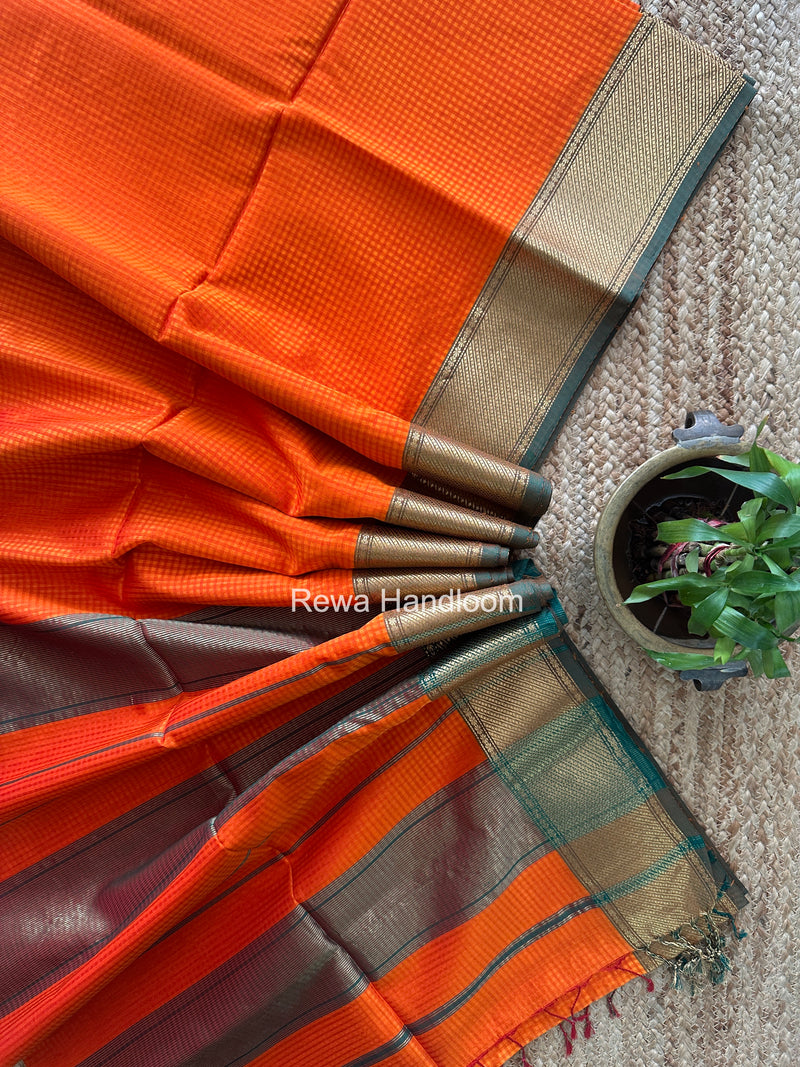 Exclusive Maheshwari 75% Silk Orange Saree SS043