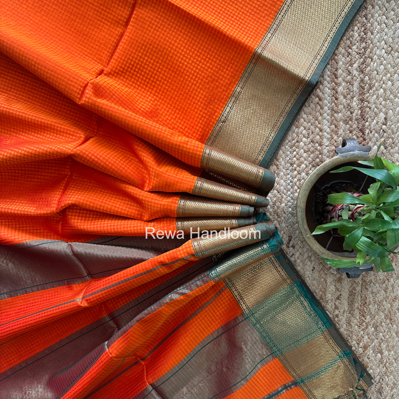 Exclusive Maheshwari 75% Silk Orange Saree SS043