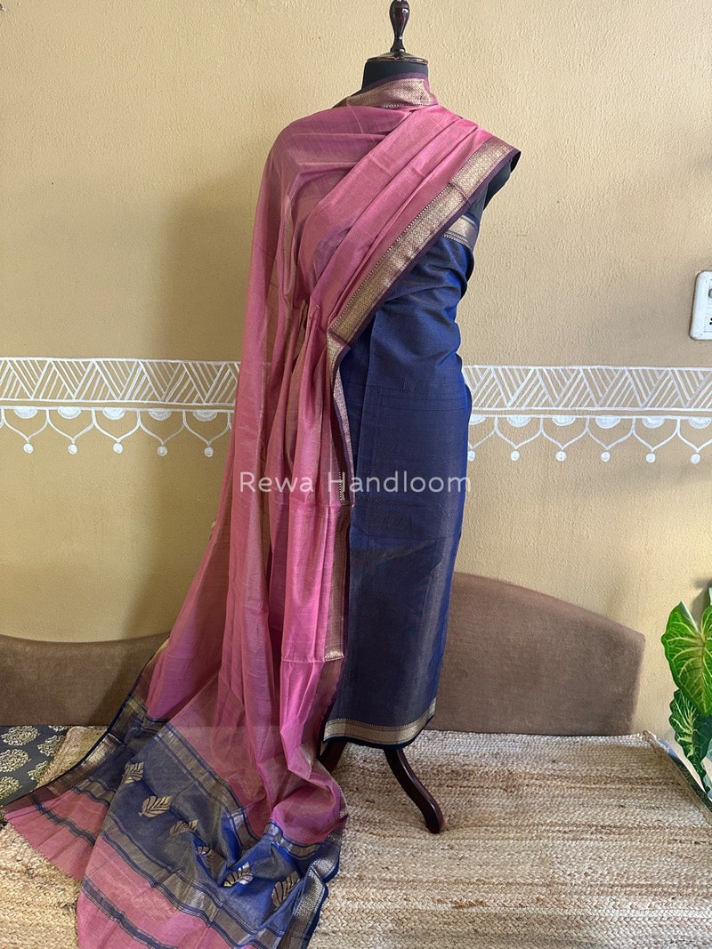 Maheshwari Blue-Pink Tissue Buta Dress Material TPT065
