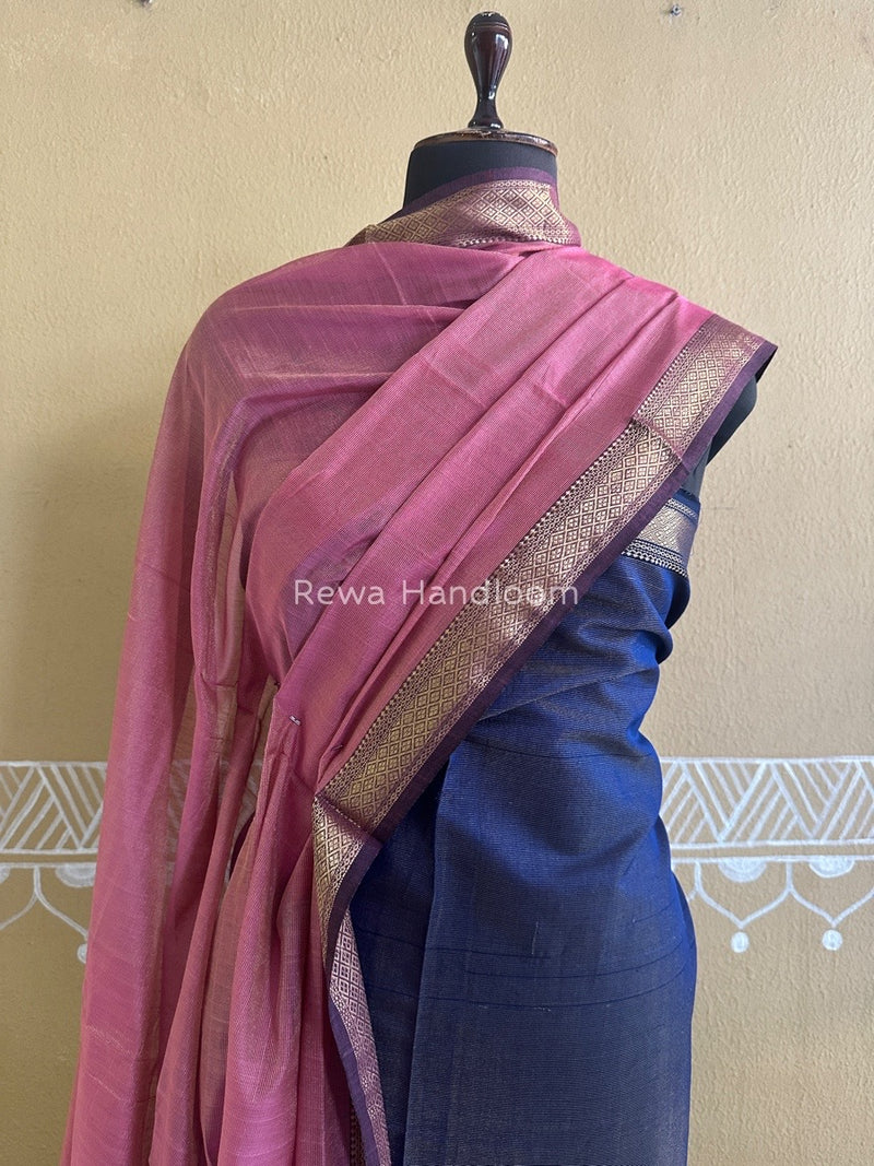 Maheshwari Blue-Pink Tissue Buta Dress Material TPT065