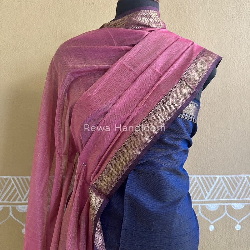 Maheshwari Blue-Pink Tissue Buta Dress Material TPT065