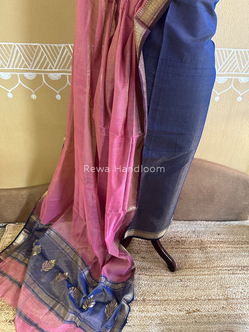 Maheshwari Blue-Pink Tissue Buta Dress Material TPT065