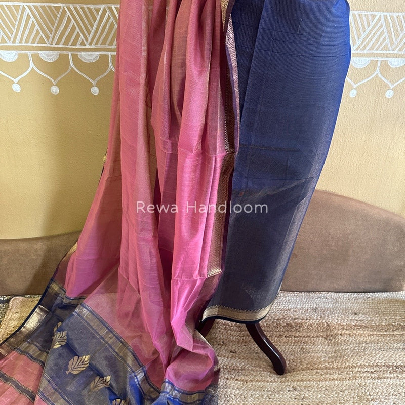 Maheshwari Blue-Pink Tissue Buta Dress Material TPT065
