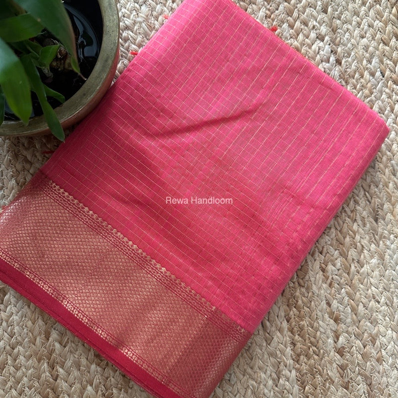 Maheshwari Carrot Red Zari Checks Saree ZCHX418