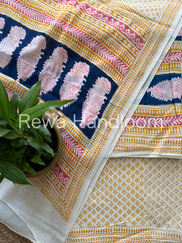 Blue-Yellow Indigo Bagh Print Suit BCI010