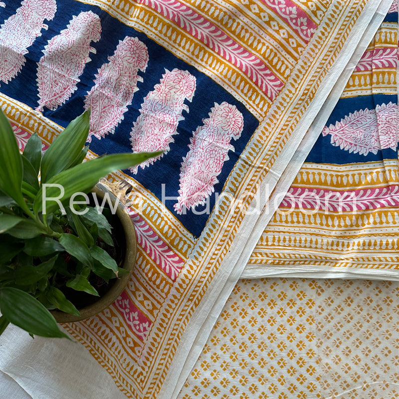Blue-Yellow Indigo Bagh Print Suit BCI010