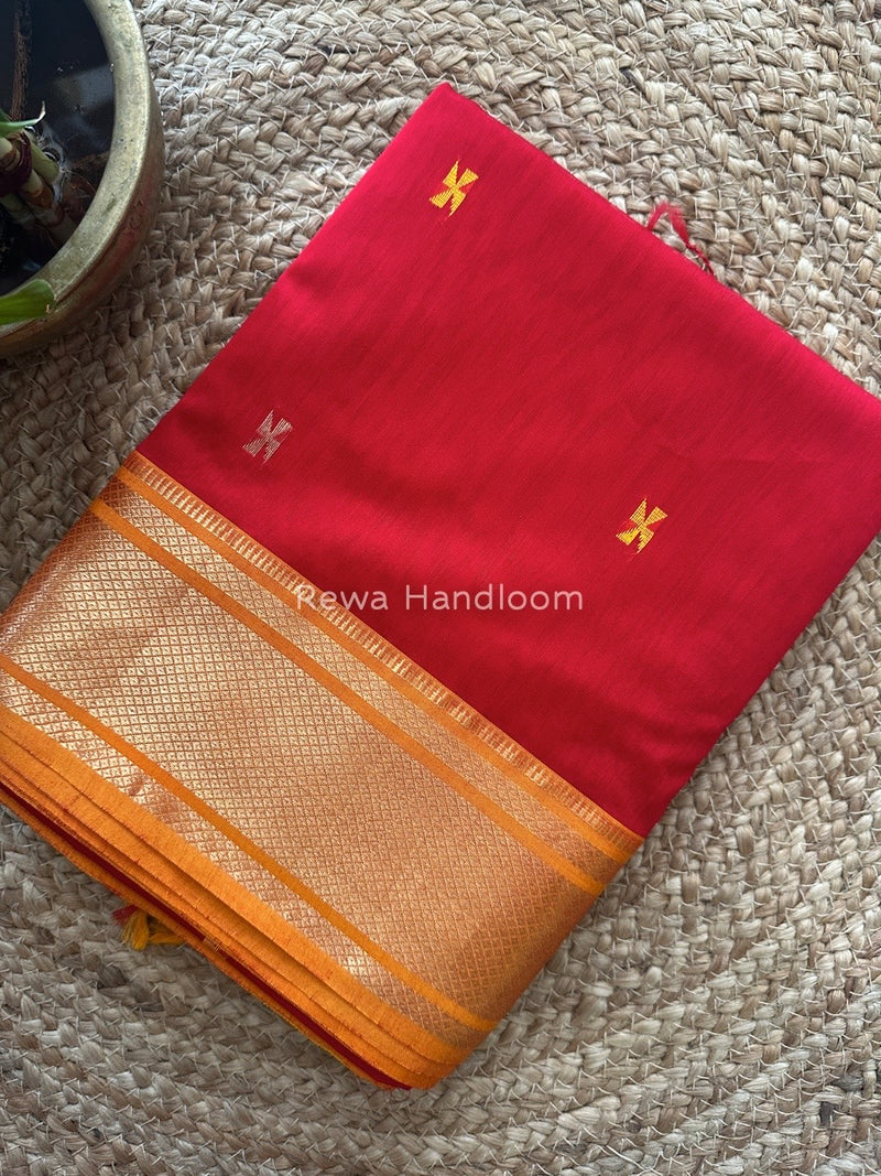 Maheshwari Red Zari Butti Saree SW032