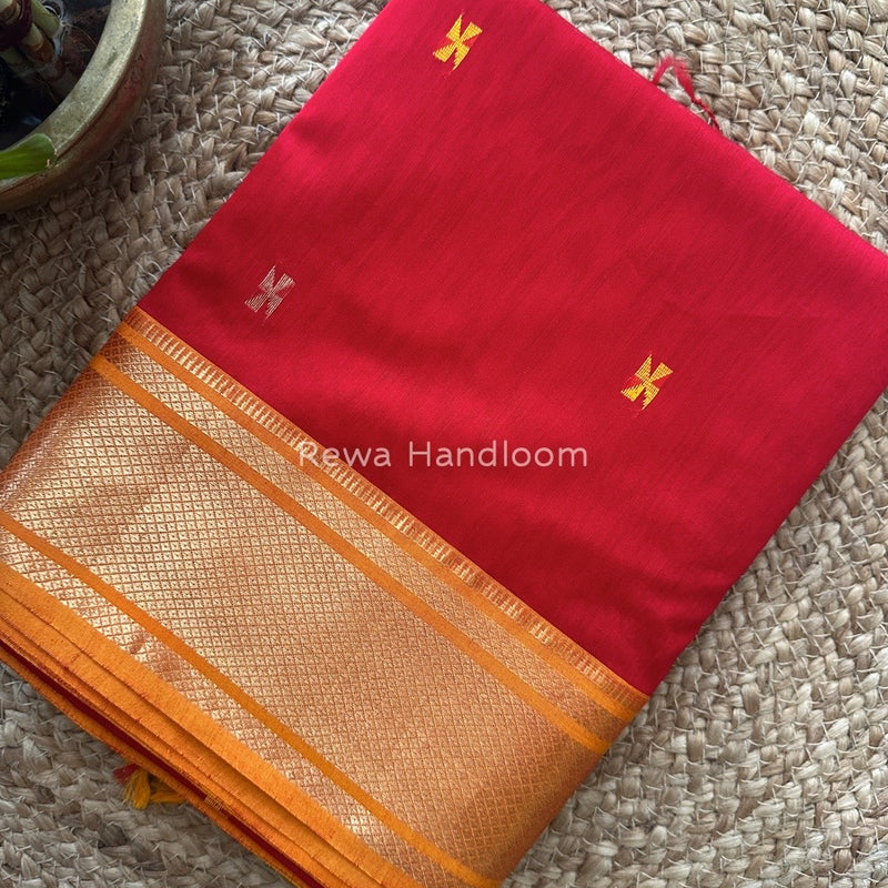Maheshwari Red Zari Butti Saree SW032